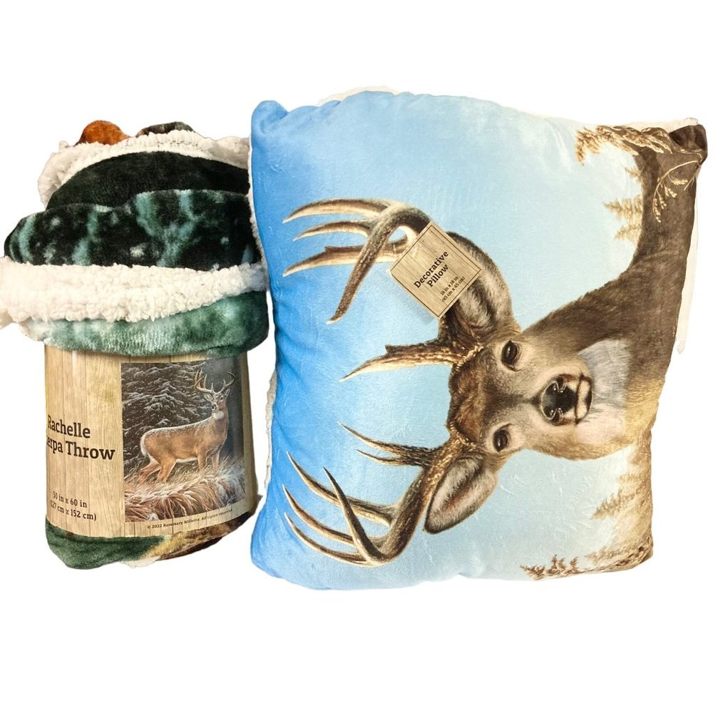 50'x 60" Oversized Velvet Plush Sherpa Throw Blanket and pillow Set